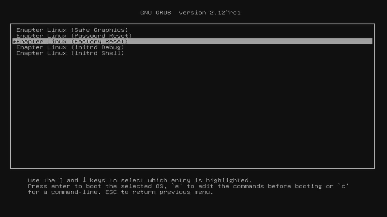 Enapter Gateway Grub Factory Reset Selected