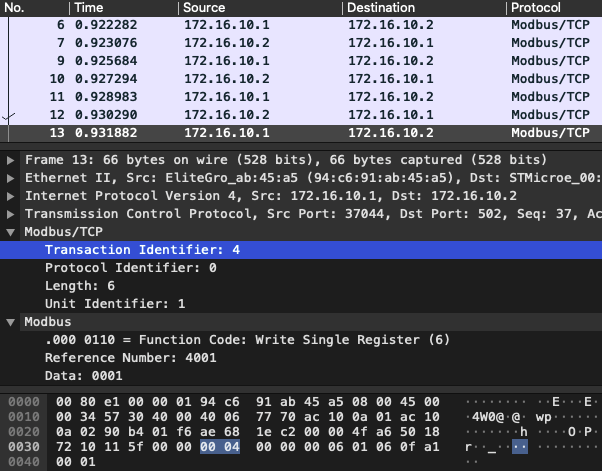 Writing Heartbeat Modbus Timeout Request 3
