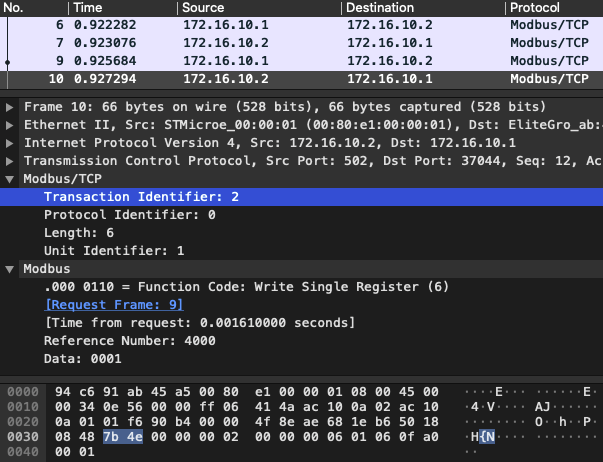 Writing Heartbeat Modbus Timeout Response 1